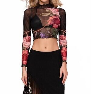 NEW OLA AZUL emily bloom top in black